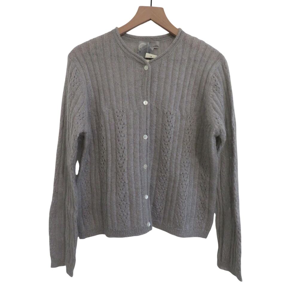 Eddie Bauer Women Sz S Light Gray Mohair Wool Blend Button Front Cardigan Preppy